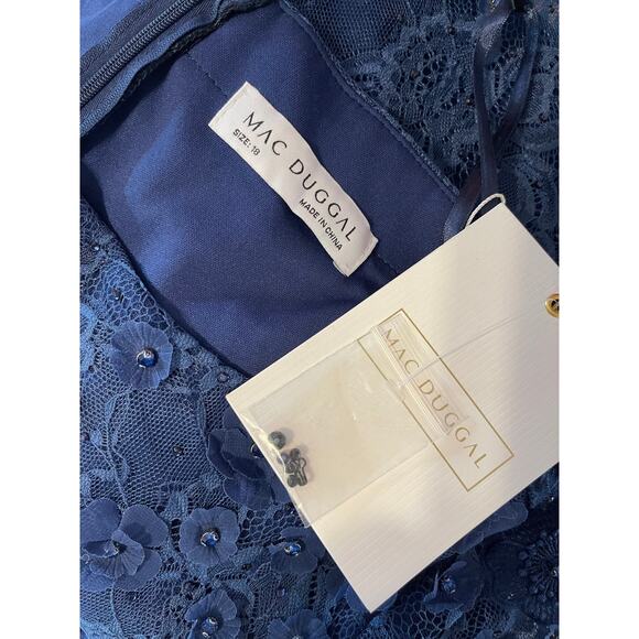 Mac Duggal Size 18 67711 NWT Blue Floral Applique Boat Neck Short Sleeve Gown - Picture 7 of 10